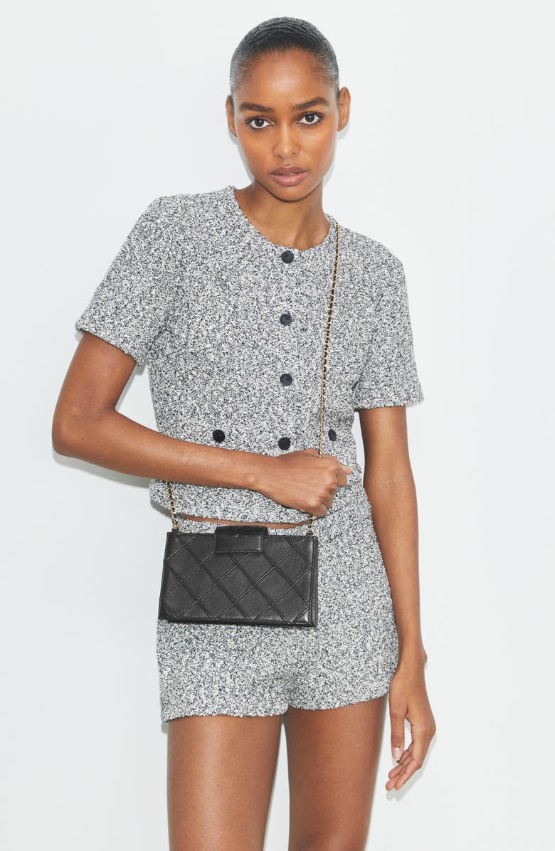 Tory Burch Mini Fleming Soft Quilted Leather Wallet on a Chain, Alternate, color, Black