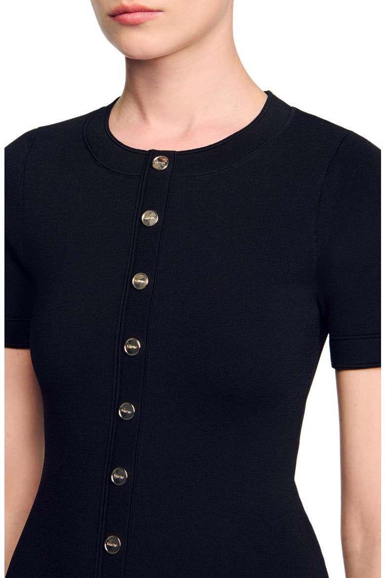 mini knit dress with ruffle, Alternate, color, Black / ecru