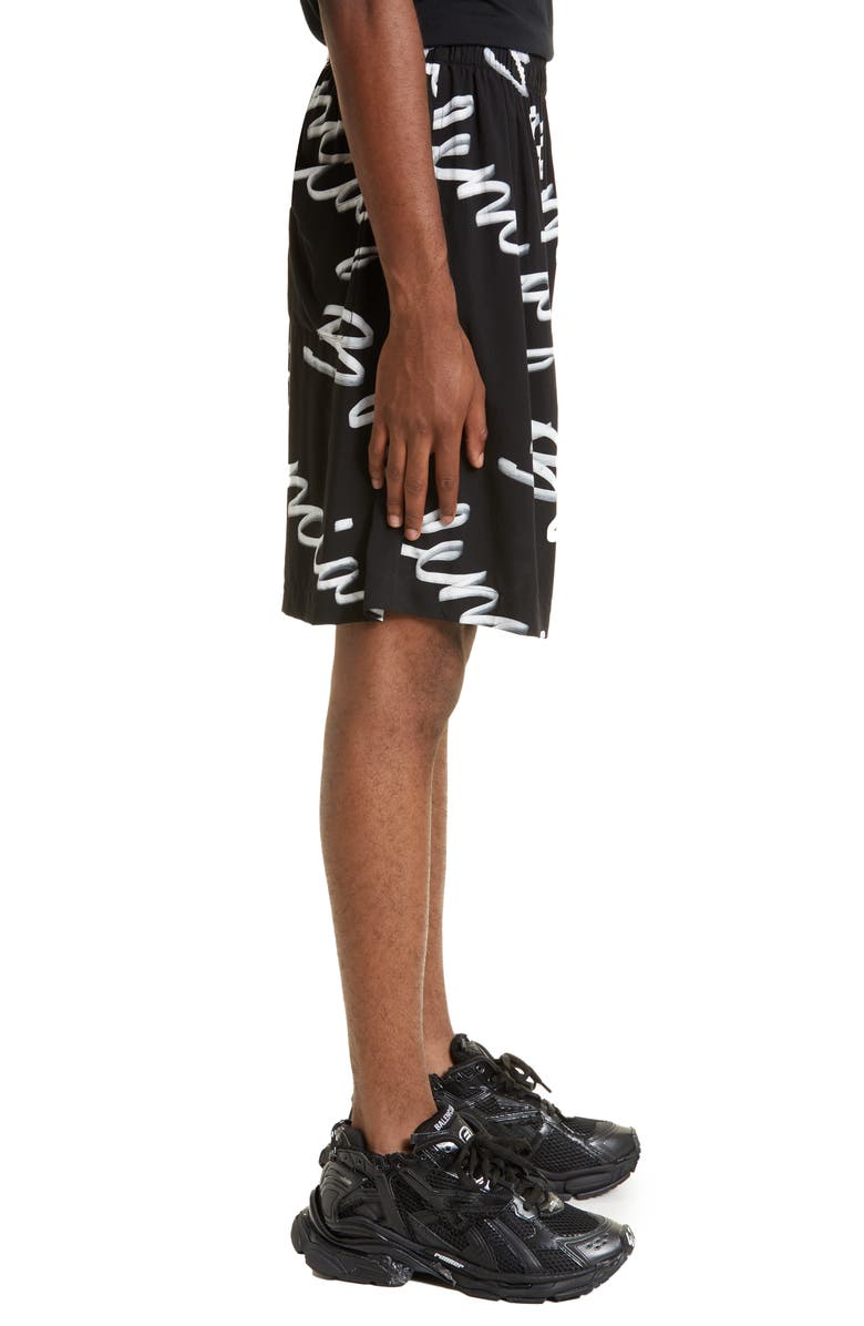 Balenciaga Men's Scribble Print Logo Shorts, Alternate, color,