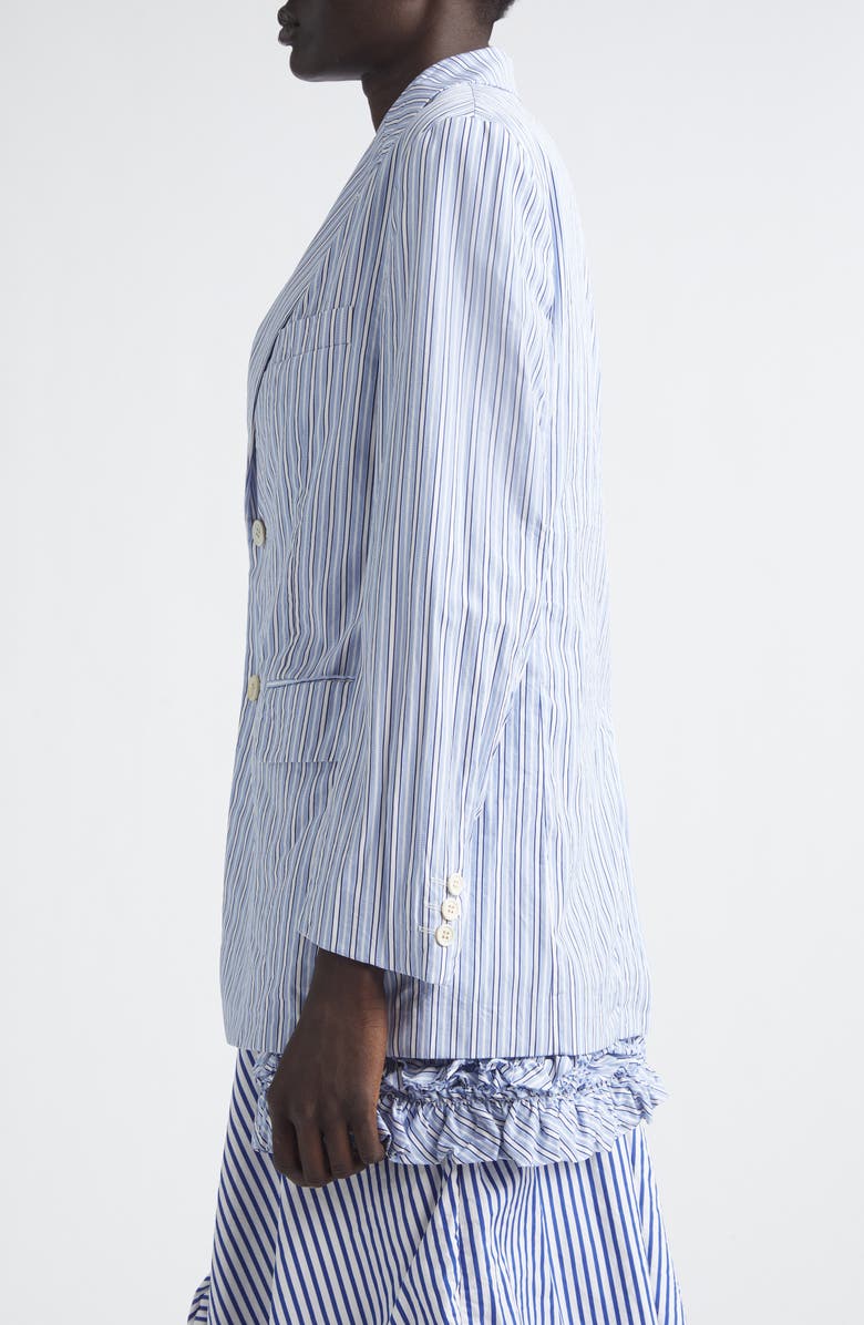 Comme des Garçons Comme des Garçons Stripe Ruffle Hem Single Breasted Cotton Blazer, Alternate, color, Sax/ White/ Navy