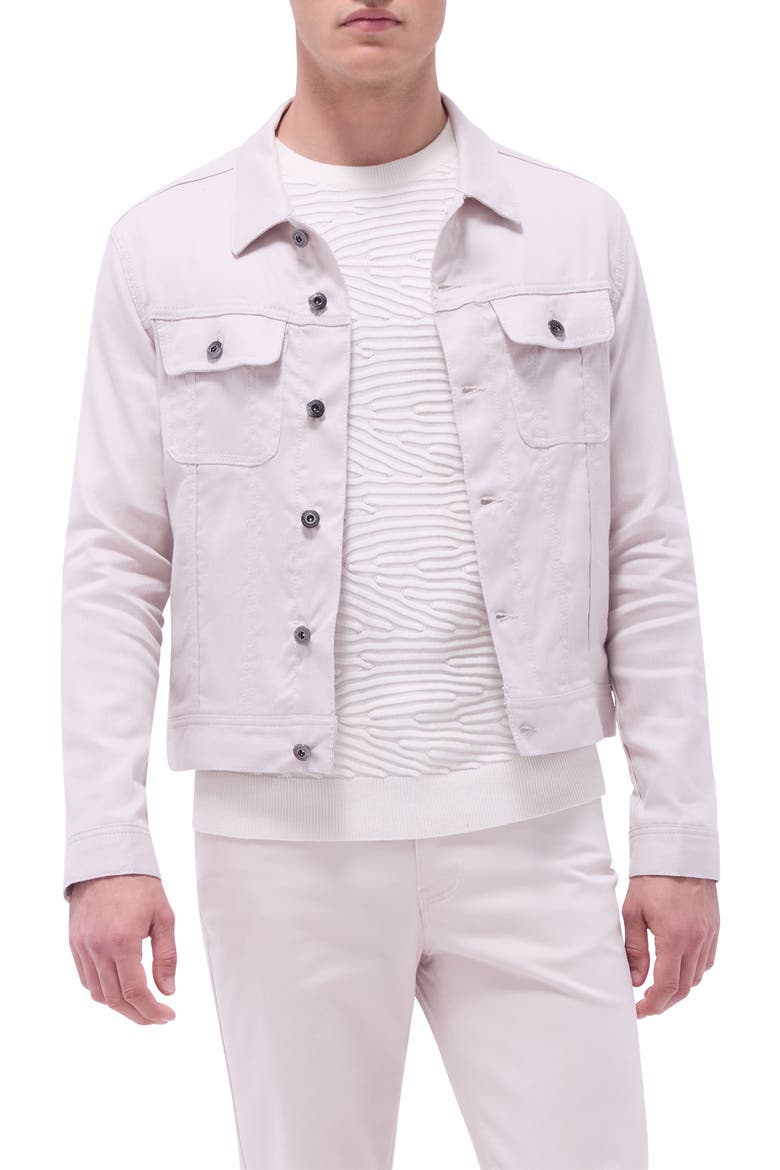 Stretch Linen & Cotton Trucker Jacket, Main, color, STONE
