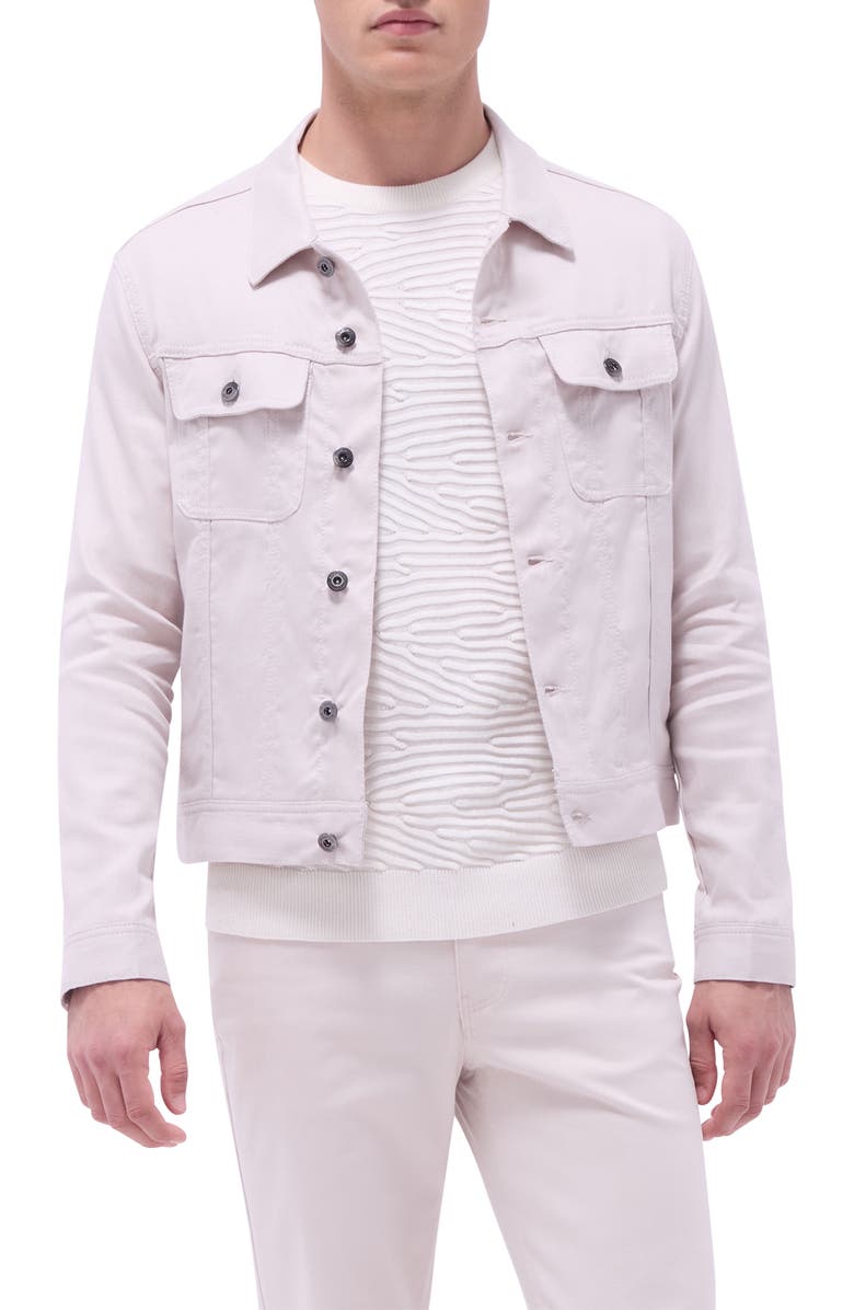 Bugatchi Stretch Linen & Cotton Trucker Jacket, Main, color, Stone