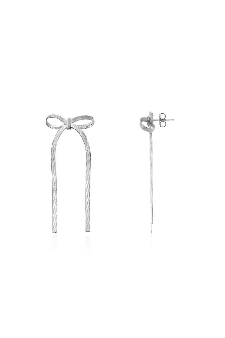 Herringbone Bow Earrings, Main, color, Sterling Silver