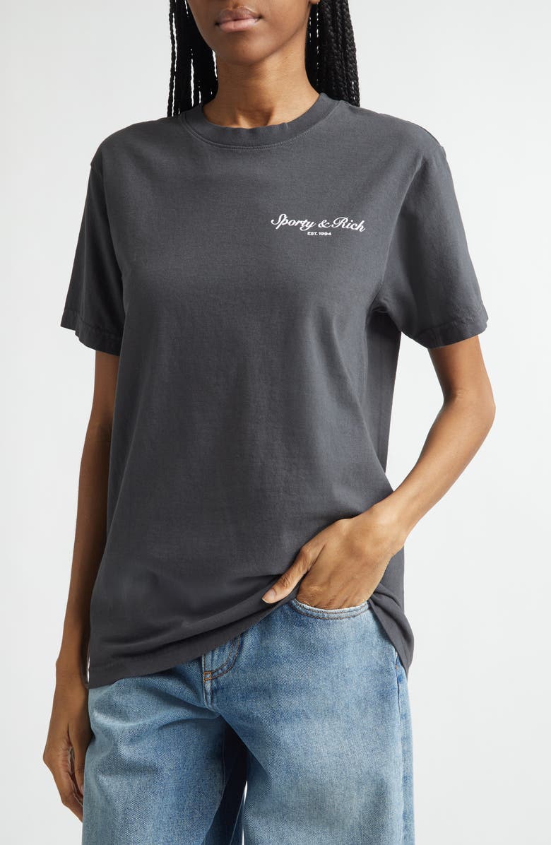 Sporty & Rich Stallion Oversize Cotton Graphic T-Shirt, Alternate, color, Faded Black