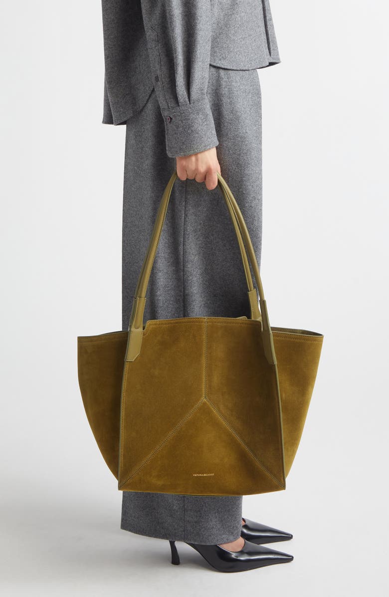 Victoria Beckham Small Victoria Suede Tote, Alternate, color, Cactus Green