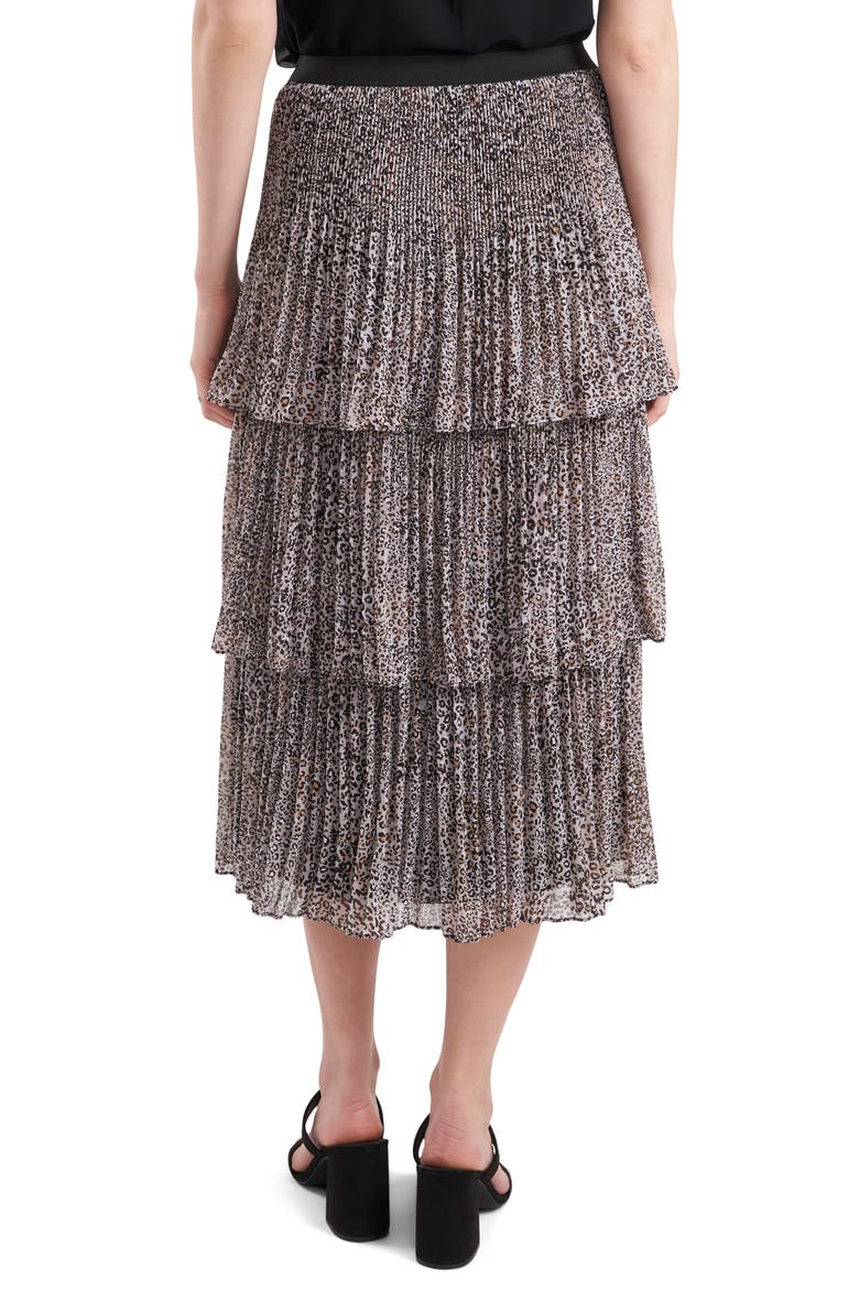 Tiered Pleated Skirt, Alternate, color, LEOPARD BROWN