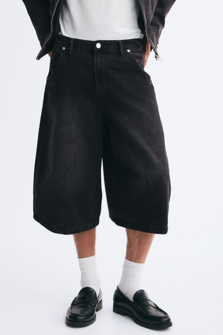 Baggy Barrel-Leg Denim Shorts, Alternate, color, Denim black