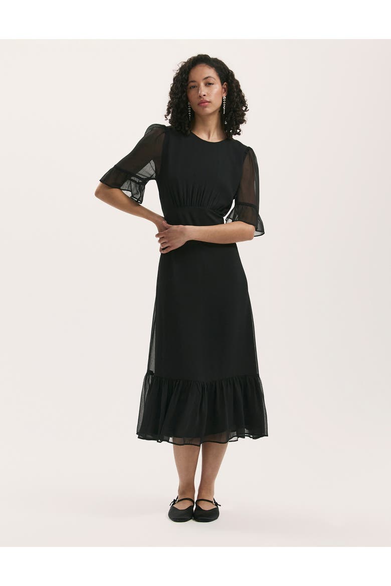 Jennifer Short Sleeve Chiffon Midi Dress, Main, color, Black
