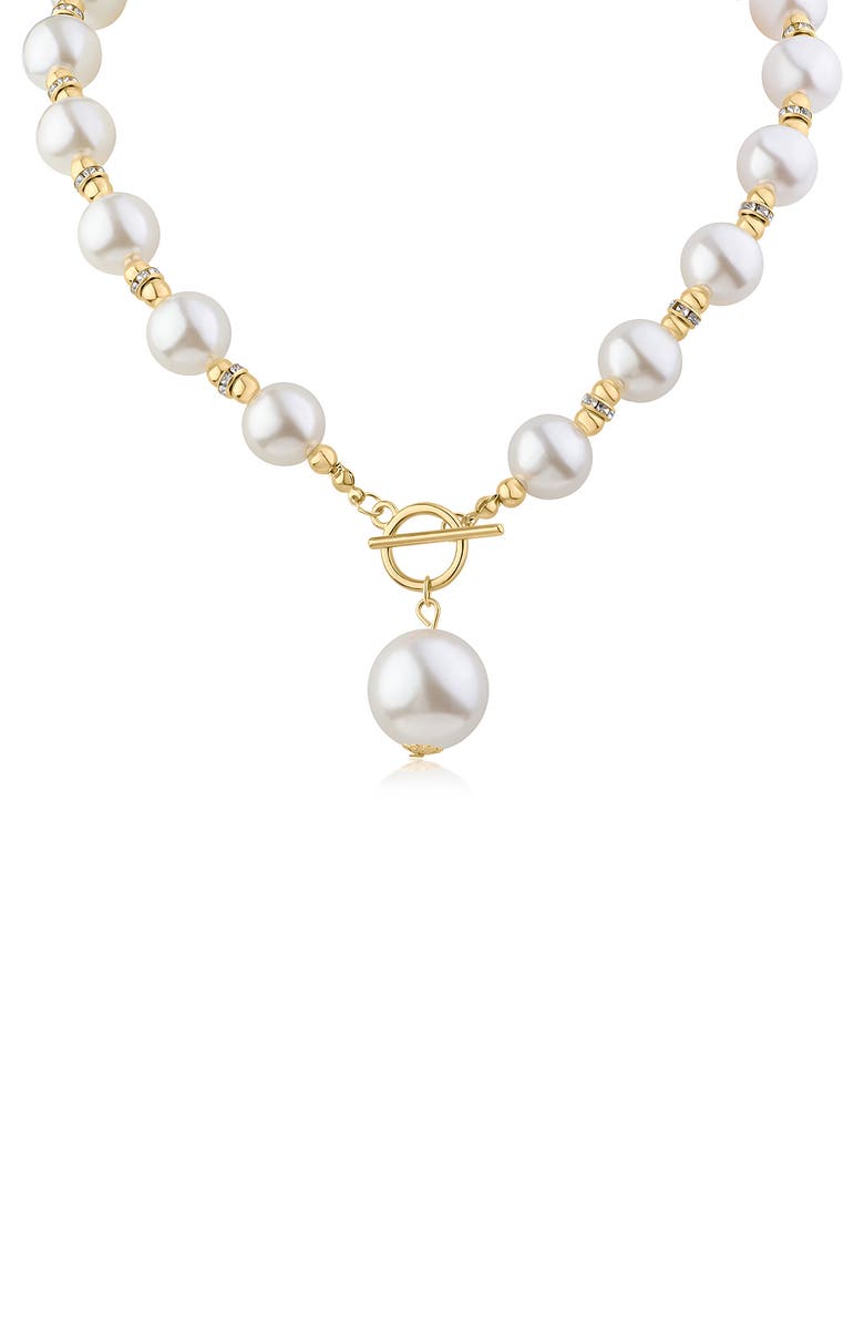 JARDIN Bubble Faux Pearl & Crystal Toggle Necklace, Main, color, White/ Gold