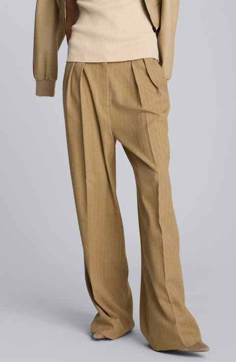 パンツ Theory Pleated High-Waisted Pants With Relaxed Fit Theory Women's Pleat Trouser, Khaki, 0 at Amazon Women's