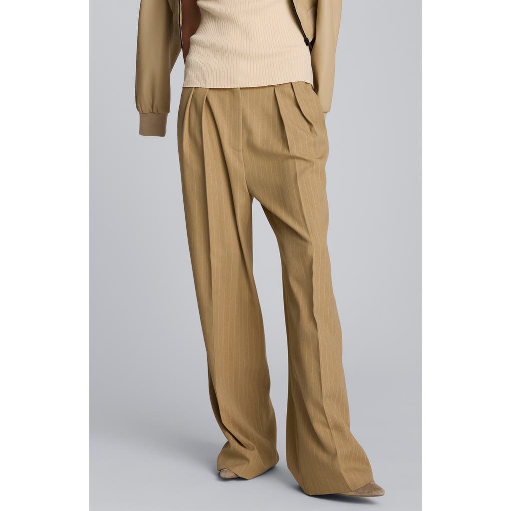 Kenneth Cole Pinstripe Double Pleat High Waist Wide Leg Pants In Neutral