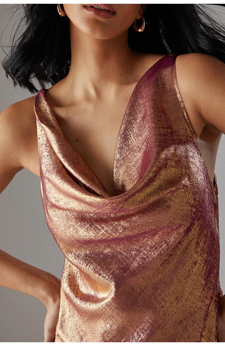 Warehouse Metallic Lame Cowl Neck Maxi Dress, Alternate, color,