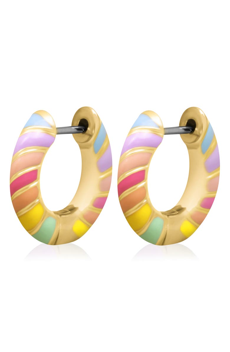 CENTRAL PARK Rainbow Enamel Tubular Hoop Earrings, Alternate, color,