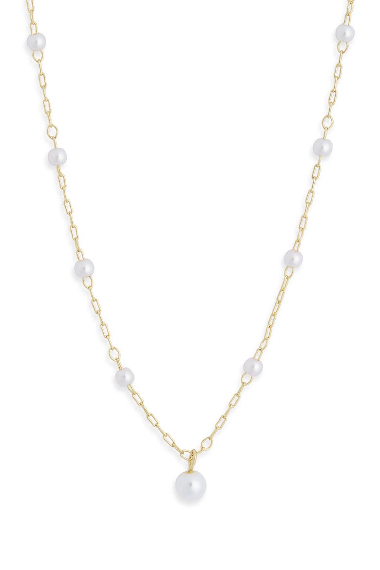 Faux Pearl Station Pendant Necklace, Main, color, CLEAR- WHITE- GOLD