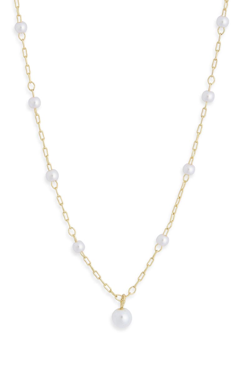 NORDSTROM RACK Faux Pearl Station Pendant Necklace, Main, color, Clear- White- Gold