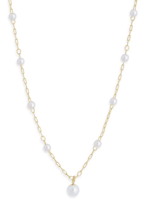 Faux Pearl Station Pendant Necklace