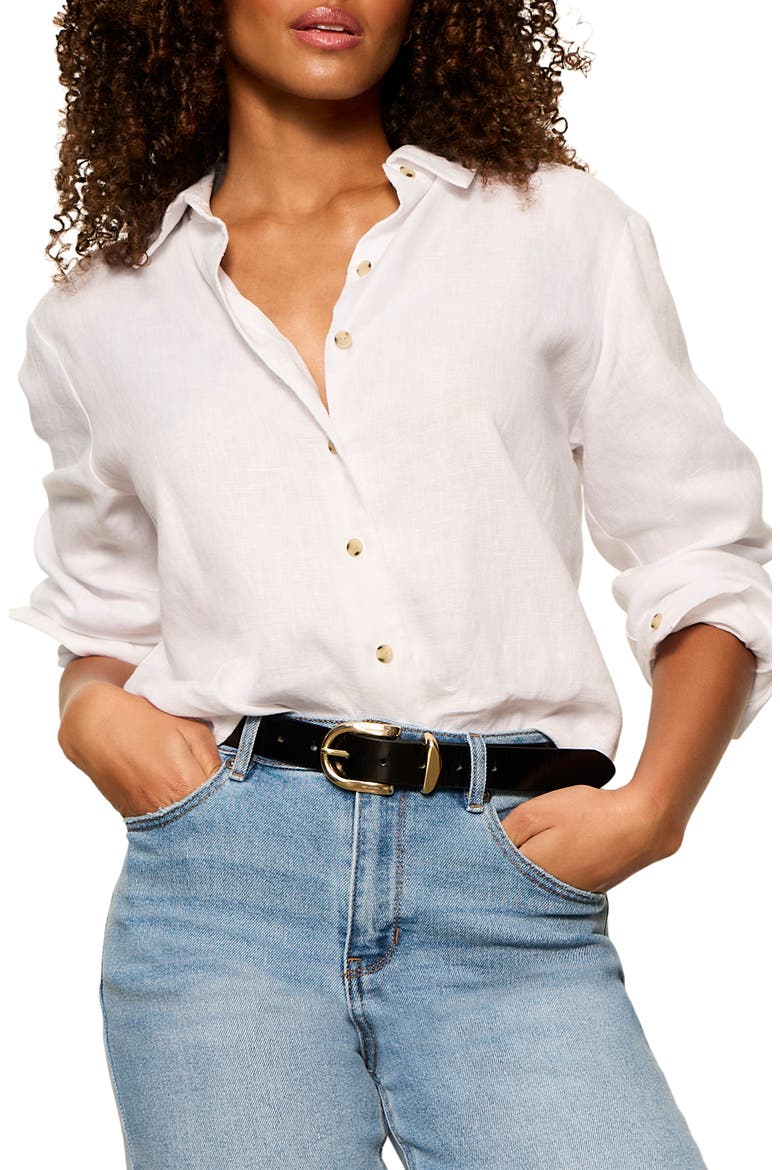 More Love Tie Front Linen Blend Top, Alternate, color, WHITE