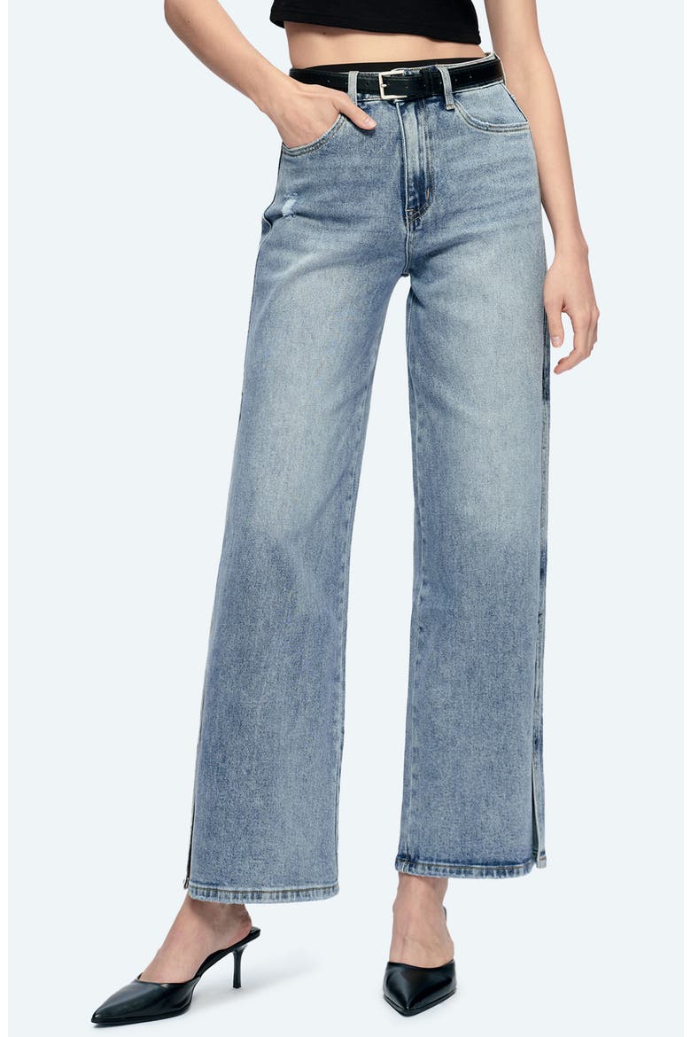High Waist Wide Leg Slit Hem Jeans, Main, color, SUMMER