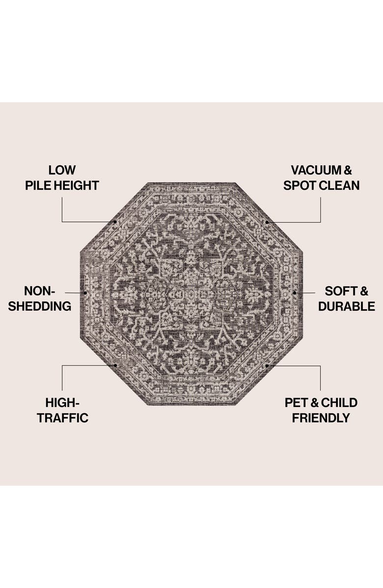 JONATHAN Y Malta Bohemian Medallion Textured Weave Octagon Indoor/Outdoor Area Rug, Alternate, color, Black/Gray