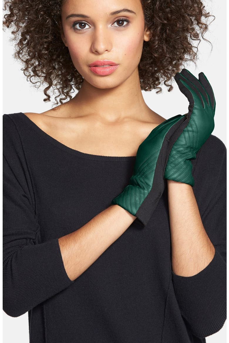 Tech Fingertip Leather & Knit Gloves, Alternate, color, PERIDOT
