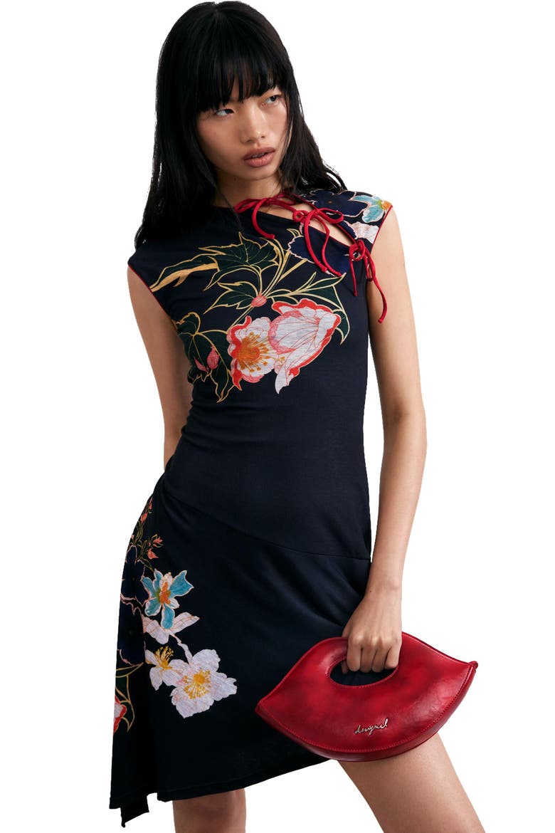 Floral Handkerchief Hem Jersey Dress, Alternate, color, BLACK