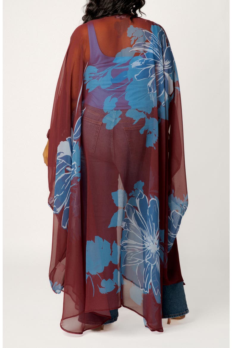 Floral Robe with Wristband, Alternate, color, BROWN MULTI