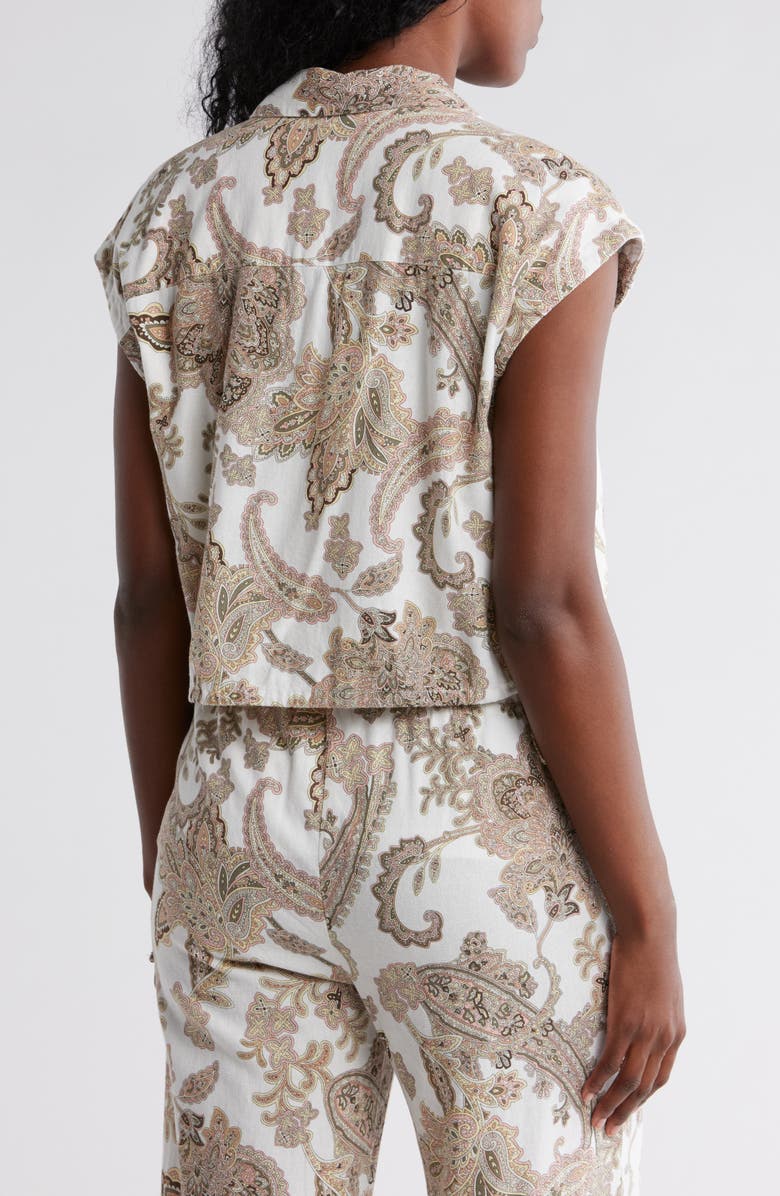 Ellen Tracy Drawstring Hem Camp Shirt, Alternate, color, Ivory Multi Paisley