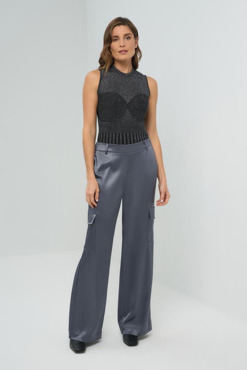 Anatomie Candela Satin Cargo Wide Leg Pant In Gray