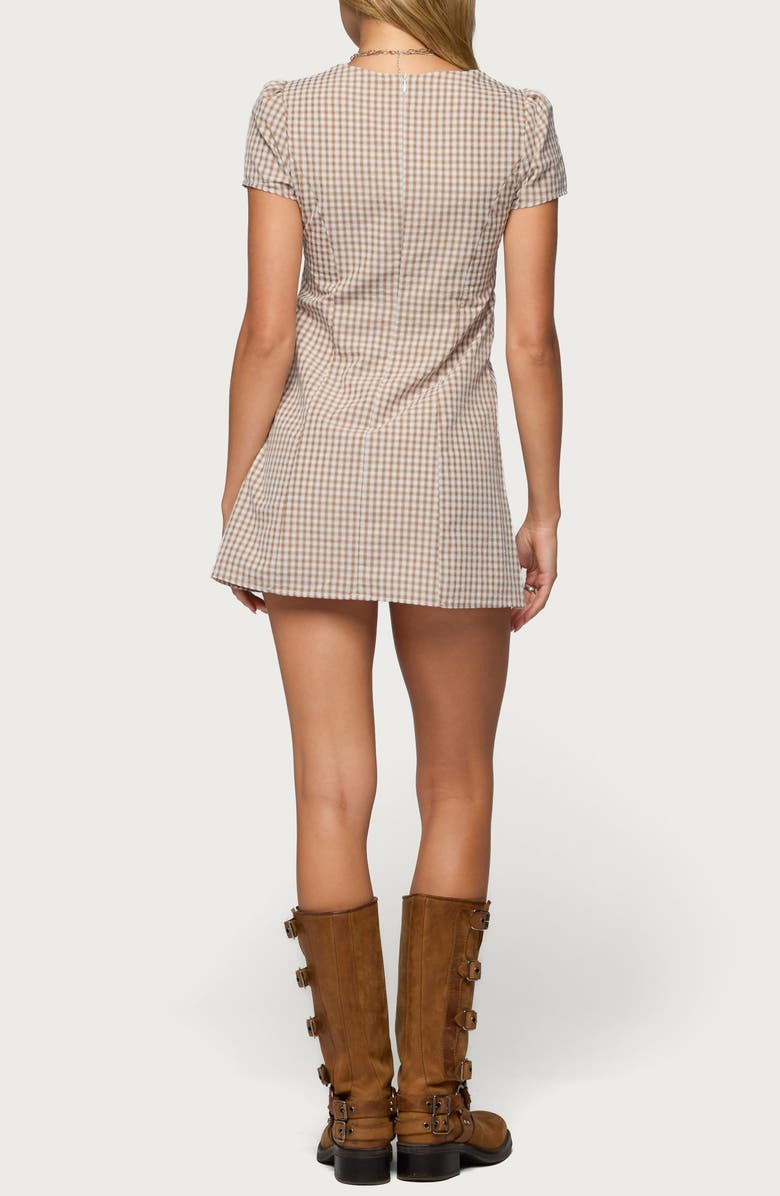 EDIKTED Arli Gingham Romper, Alternate, color, Brown