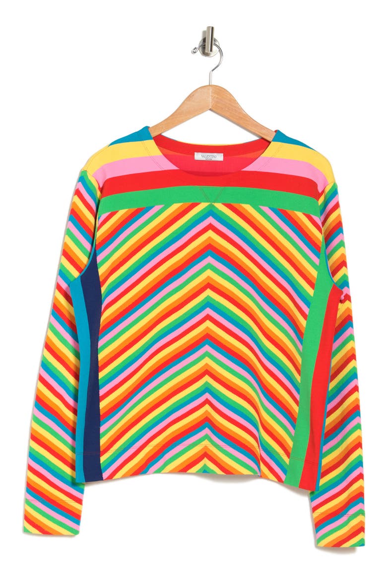 Rainbow Chevron Stripe Knit Sweater, Alternate, color, AL CAMPIONE
