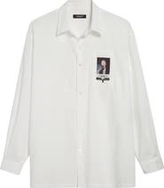 Undercover Beaded Floral Embroidered Patch Cotton Button-Up Shirt