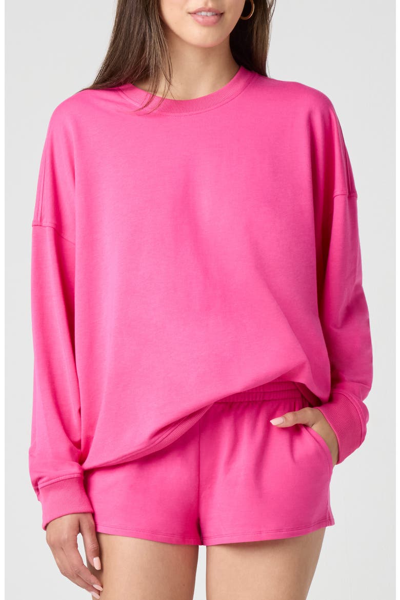 Sporty Terry Crew Sweatshirt, Main, color, FUCHSIA