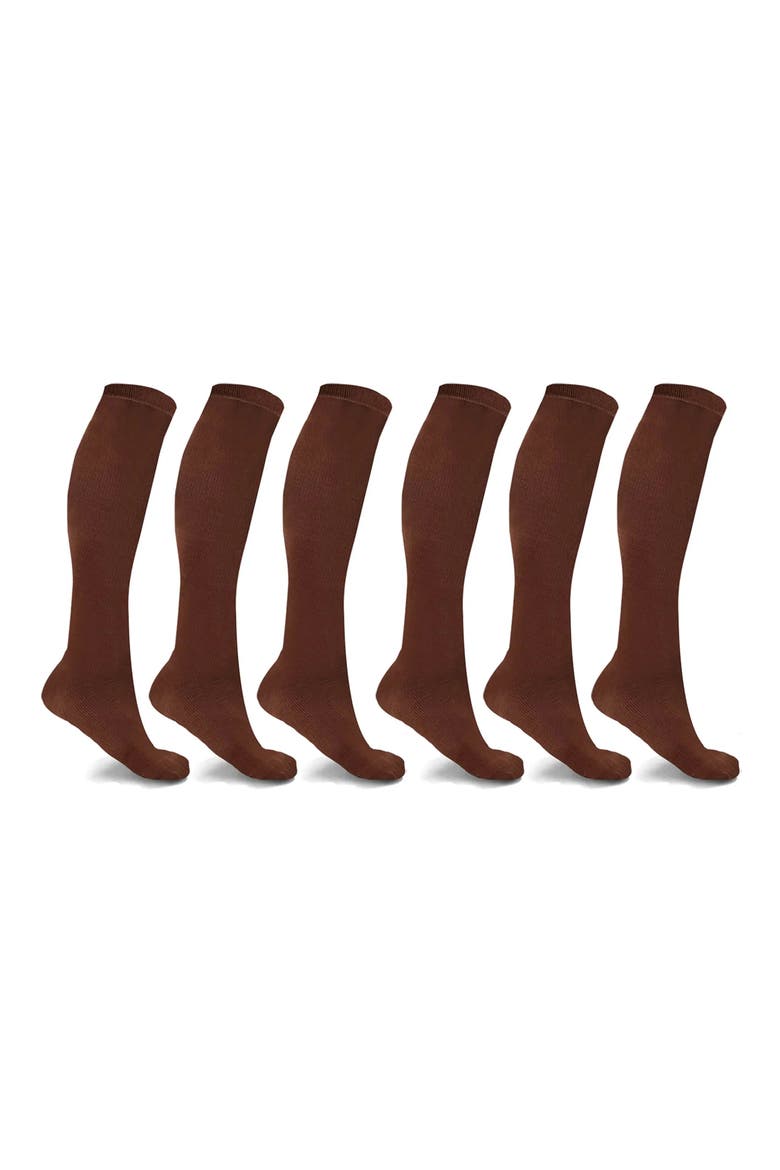 6-Pack Elite Comfort Knee Length Compression Socks, Main, color, BROWN