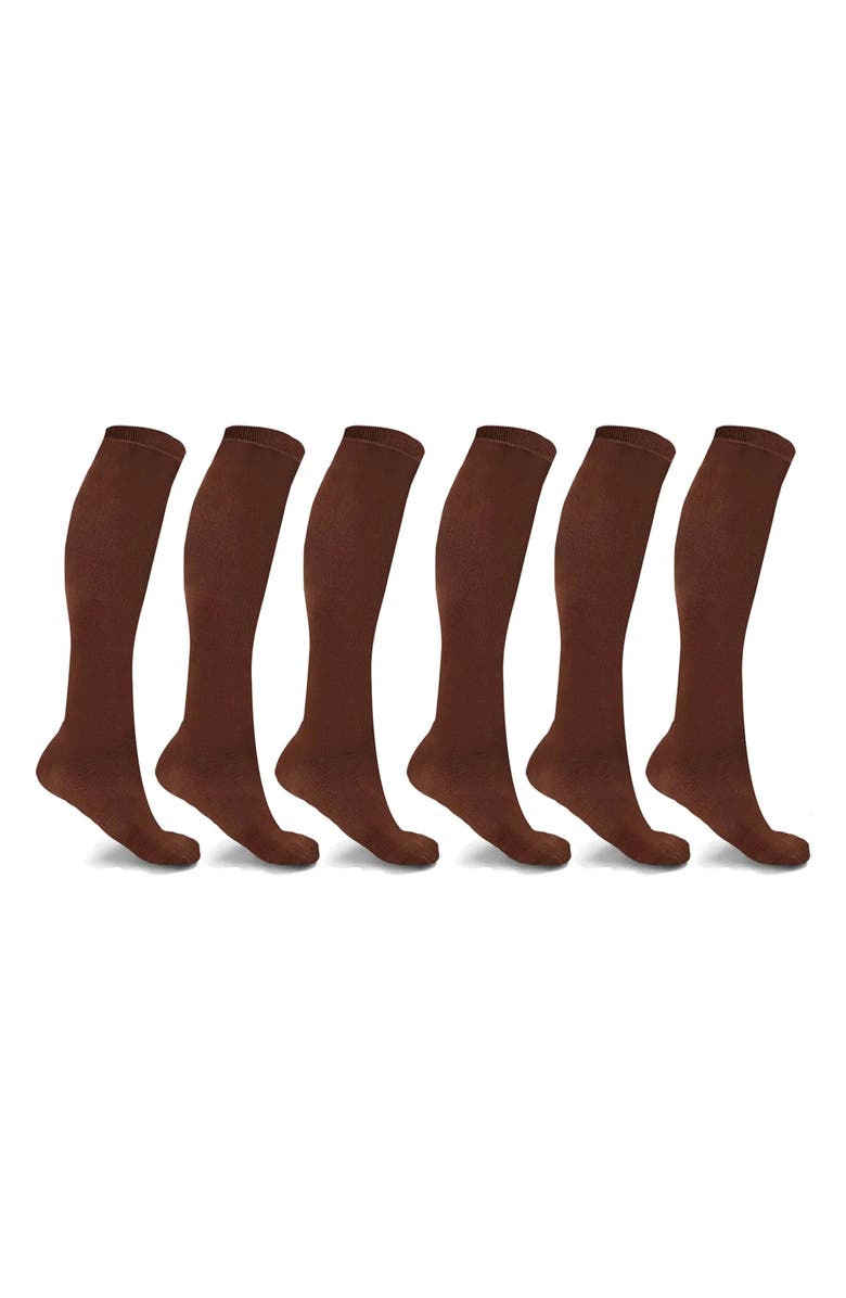 EXTREME FIT 6-Pack Elite Comfort Knee Length Compression Socks, Main, color, Brown