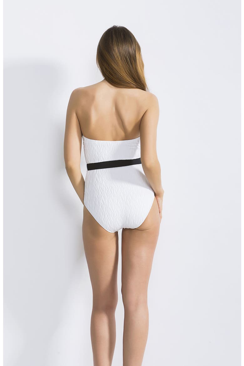 Strapless Textured  with Waist Belt One-Piece Swimsuit, Alternate, color, White