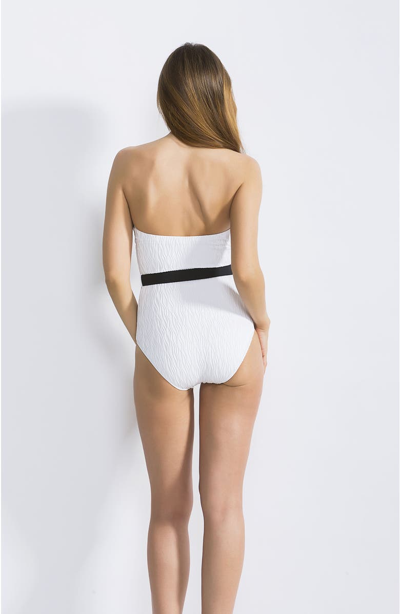 NESSI BYRD Strapless Textured  with Waist Belt One-Piece Swimsuit, Alternate, color, White