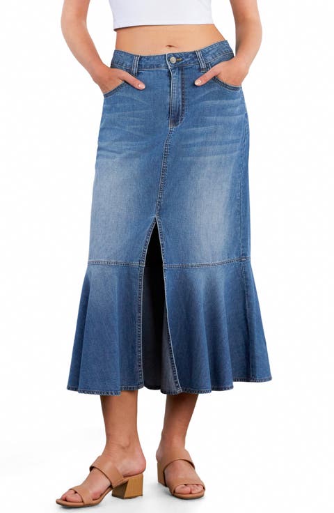 Denim Midi Mermaid Skirt
