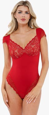 Popilush Shapewear Cap Sleeve Slimming Lace Cup Bodysuit