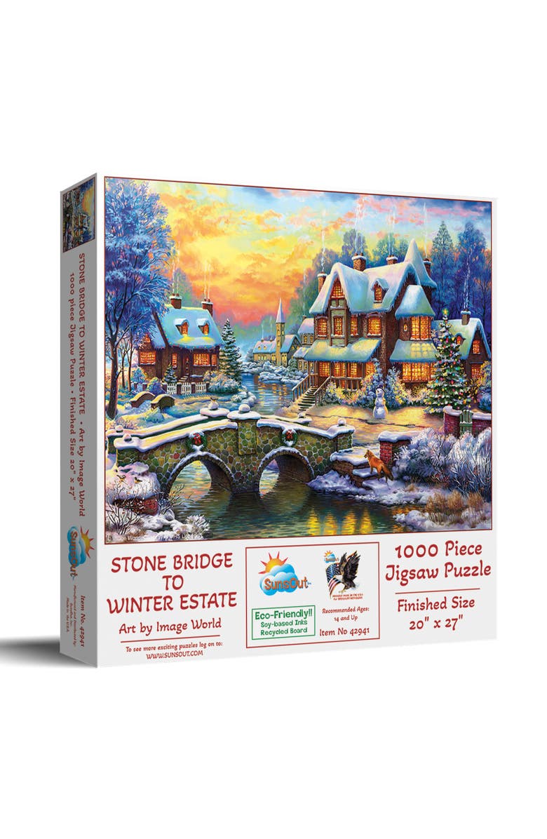 Sunsout Stone Bridge to Winter Estate 1000 piece Jigsaw Puzzle for Adults, Main, color, Multicolor
