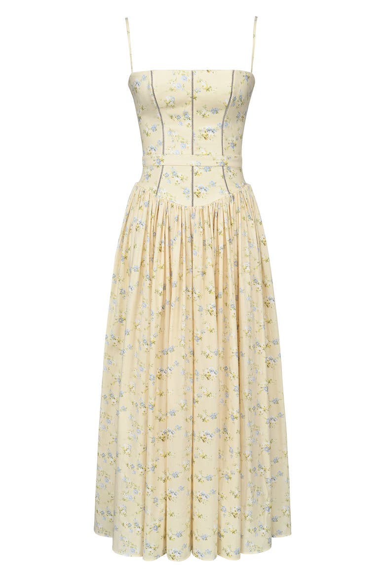 Ysabella Floral Stretch Cotton Maxi Sundress, Alternate, color, LEMON FLORAL