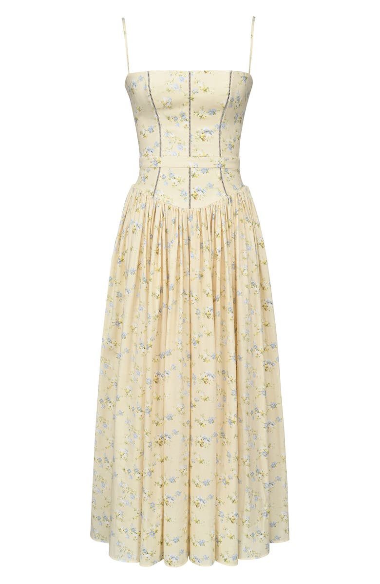 HOUSE OF CB Ysabella Floral Stretch Cotton Maxi Sundress, Alternate, color, Lemon Floral