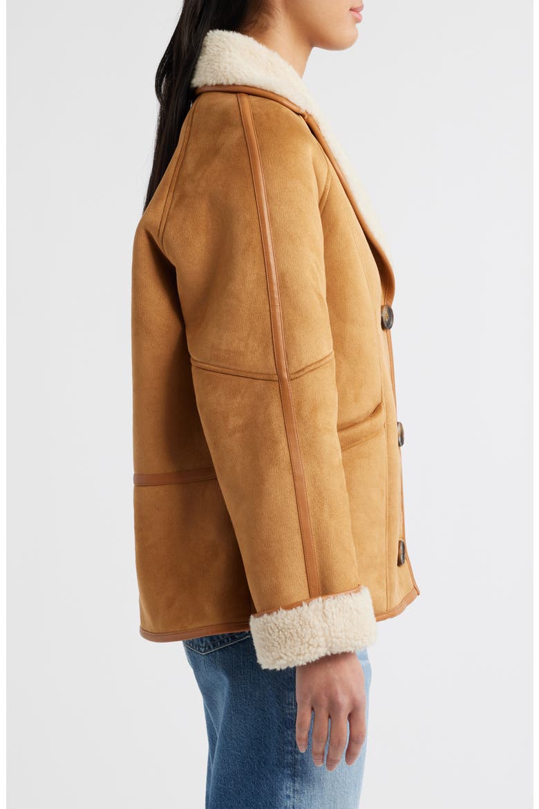 Faux Suede & Faux Shearling Jacket, Alternate, color, COGNAC/ IVORY