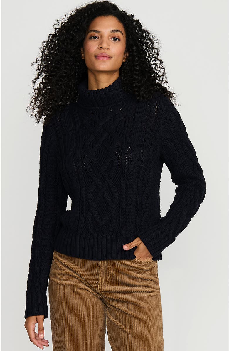 Lands' End Drifter Cable Turtleneck Sweater, Main, color,