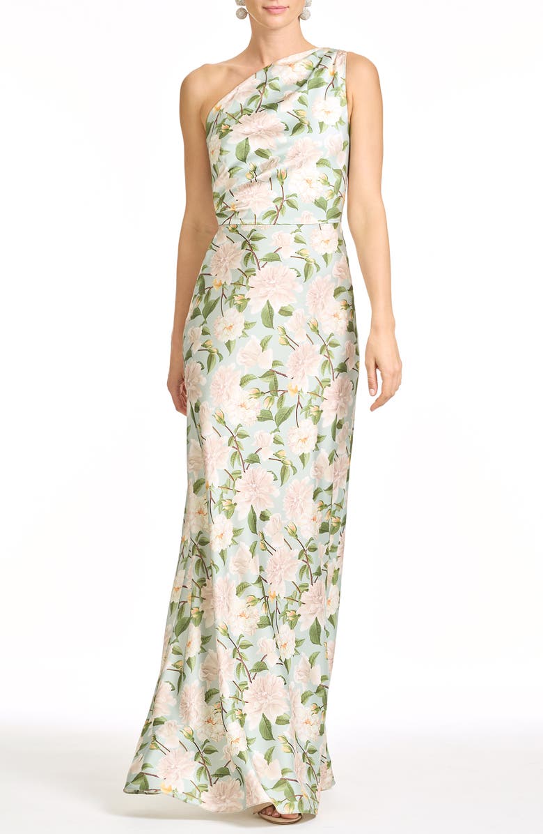 Sachin & Babi Delphine Floral One-Shoulder Gown, Main, color, Celadon Sweetbriar