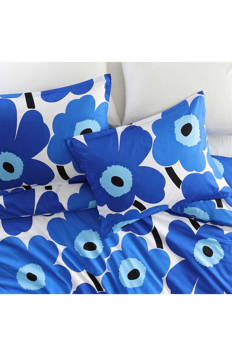 Marimekko Unikko Organic Cotton Percale Duvet Cover & Sham Set, Alternate, color, Open Bright Blue