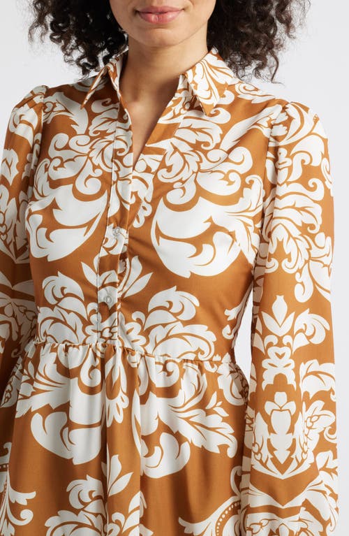 Julia Jordan Long Sleeve Shirtdress In Brown