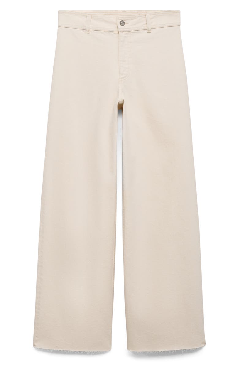 MANGO Catherin Frayed High Waist Wide Leg Culotte Jeans, Main, color, Off White