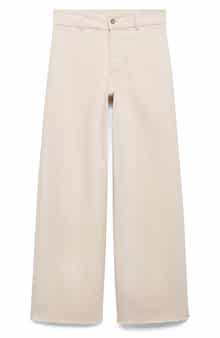 MANGO Catherin Frayed High Waist Wide Leg Culotte Jeans