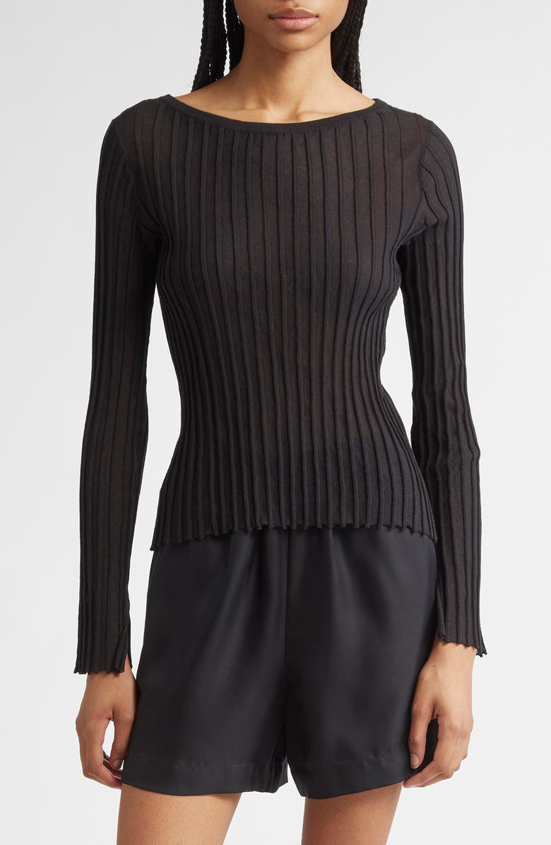 LOULOU DE SAISON Mabille Rib Long Sleeve Top, Main, color,