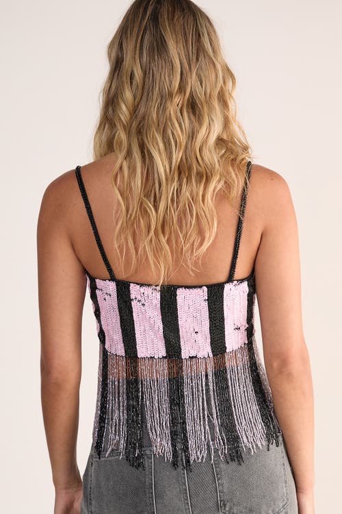 Nasty Gal Stripe Sequin Tassel Crop Top In Pink